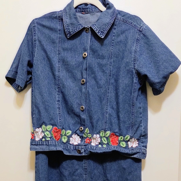 Vintage Agapo Denim floral and leaves maxi dress and button down combo size MP - Picture 3 of 7